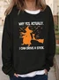 Women's Halloween Letter Pattern Round Neck Drop Shoulder Sleeve Casual Sweatshirt Regular Top