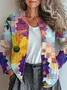 Women's Retro Ethnic Contrast Color Pattern Casual Loose Long Sleeve Cardigan Regular Top