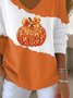 Women's Long Sleeve T-shirt Spring/Fall Orange Halloween (pumpkin) Printing V Neck Daily Going Out Casual Top