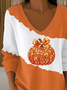 Women's Long Sleeve T-shirt Spring/Fall Orange Halloween (pumpkin) Printing V Neck Daily Going Out Casual Top