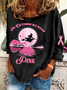 Women's October Halloween Pink Ghost Breast Cancer Awareness Warrior Crew Neck Long Sleeve Top