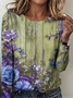 Women's Retro Floral Pattern Round Neck Long Sleeve T-Shirt Regular Top