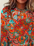 Women's Long Sleeve T-shirt Spring/Fall Orange Floral Printing Jersey Crew Neck Daily Going Out Casual Top