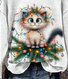 Christmas Cat Art Print Casaul Sweatshirt