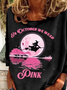 Women's October Halloween Pink Ghost Breast Cancer Awareness Warrior Crew Neck Long Sleeve Top