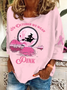 Women's October Halloween Pink Ghost Breast Cancer Awareness Warrior Crew Neck Long Sleeve Top