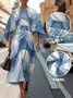 Geometric Street Crew Neck Regular Fit Dolman Sleeve Dress With Belt