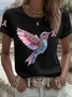 Women's Breast Cancer Hummingbird Ribbon Print Casual T-shirt