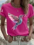 Women's Breast Cancer Hummingbird Ribbon Print Casual T-shirt