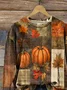 Women's Halloween Maple Leaf Autumn Print Round Neck Long Sleeve Sweatshirt