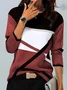 Women's Geometric Cashmere Blend Contrast Color Positioning Print Round Neck Long Sleeve T-Shirt