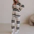V Neck Color Block Casual Regular Fit Two-Piece Set