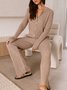 Casual Cotton Plain Mock Neck Two-Piece Set