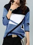 Women's Geometric Cashmere Blend Contrast Color Positioning Print Round Neck Long Sleeve T-Shirt