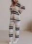 V Neck Color Block Casual Regular Fit Two-Piece Set