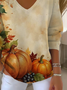 Women's Long Sleeve T-shirt Spring/Fall Khaki Halloween (pumpkin) Printing V Neck Daily Going Out Casual Top