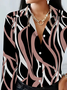 Women's Long Sleeve Shirt Spring/Fall Black Abstract Buckle Shirt Collar Regular Sleeve Daily Going Out Casual Top