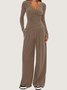Women's Split Joint Plain Daily Going Out Two-Piece Set Black Casual Spring/Fall Top With Pants Matching Set