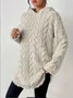 Women's Solid Color Hooded Long-Sleeved Plush Mid-Length Sweatshirt