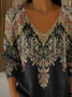 Women's Long Sleeve T-shirt Spring/Fall Black Floral Printing V Neck Daily Going Out Casual Top
