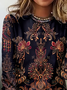 Women's Long Sleeve T-shirt Spring/Fall Black Floral Printing Jersey Crew Neck Daily Going Out Casual Top