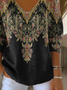 Women's Long Sleeve T-shirt Spring/Fall Black Floral Printing V Neck Daily Going Out Casual Top