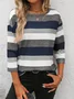 Women's Three Quarter Sleeve T-shirt Spring/Fall As Picture Striped Crew Neck Daily Going Out Casual Top