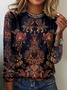Women's Long Sleeve T-shirt Spring/Fall Black Floral Printing Jersey Crew Neck Daily Going Out Casual Top