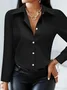 Women's Long Sleeve Shirt Spring/Fall White Plain Buckle Shirt Collar Regular Sleeve Daily Going Out Casual Top