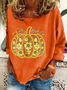 Women's Long Sleeve T-shirt Spring/Fall Black Floral Printing Crew Neck Holiday Going Out Casual Top