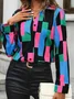 Women's Long Sleeve Shirt Spring/Fall As Picture Abstract Buckle Shirt Collar Regular Sleeve Daily Going Out Casual Top
