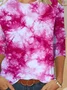 Women's Long Sleeve T-shirt Spring/Fall Pink Tie Dye Printing Jersey Crew Neck Daily Going Out Casual Top