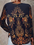 Women's Long Sleeve T-shirt Spring/Fall Black Floral Printing Jersey Crew Neck Daily Going Out Casual Top