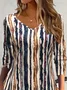 Women's Long Sleeve T-shirt Spring/Fall As Picture Striped Printing Jersey V Neck Daily Going Out Casual Top