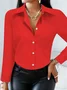 Women's Long Sleeve Shirt Spring/Fall White Plain Buckle Shirt Collar Regular Sleeve Daily Going Out Casual Top