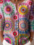 Ethnic Geometry Crew Neck Peasant Cardigan