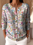 Peasant Crew Neck Floral Knitted Cardigan