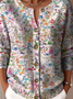 Peasant Crew Neck Floral Knitted Cardigan