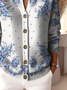 Casual Knitted Gradient Pattern Crew Neck Cardigan