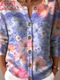 Gradient Pattern Crew Neck Casual Knitted Cardigan