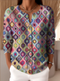 Ethnic Geometry Crew Neck Peasant Cardigan