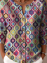 Ethnic Geometry Crew Neck Peasant Cardigan