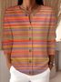 Striped Crew Neck Peasant Loose Cardigan