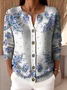 Casual Knitted Gradient Pattern Crew Neck Cardigan