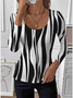 U-Neck Simple Geometric Tight T-Shirt