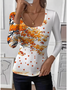 U-Neck Tight Maple Leaf Simple T-Shirt