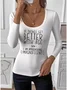 U-Neck Letter Pattern Simple T-Shirt