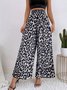 Women's  Elastic Waist H-Line Wide Leg Pants Daily Going Out Pants Deep Brown Casual Split Joint Leopard Spring/Fall Pants