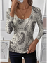 Tight Simple Floral U-Neck T-Shirt