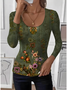 Tight Simple U-Neck Floral T-Shirt
